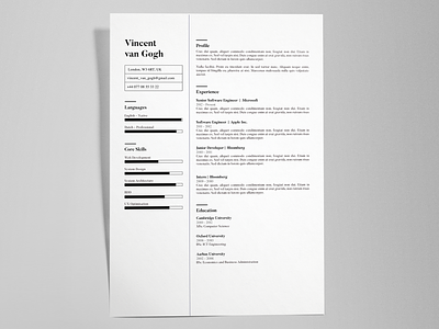 Vincent Van Gogh - FREE creative resume/CV template / AI ai cv cv template identity illustrator pdf print resume