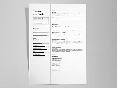 Vincent Van Gogh - FREE creative resume/CV template / AI
