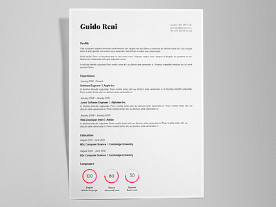 Guido Reni - FREE creative resume/CV template / AI ai cv cv template identity illustrator pdf print resume