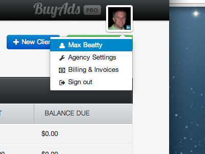 BuyAds Pro User Menu bootstrap dropdown nav