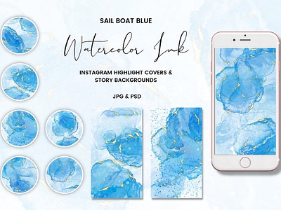 Watercolor Ink Instagram Highlight Covers and Story Backgrounds abstract alcohol ink backgrounds branding design graphic design instagram covers instagram highlights instagram story template instagram template logo social media social media templates