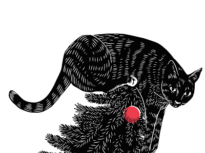 Christmas Tree Cat cats christmas christmas tree holiday illustration linocut