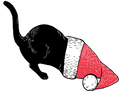 Santa Hat Cat cat christmas holiday illustration linocut santa hat