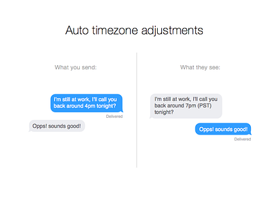 Auto timezone adjustments apple concept imessage international ipad iphone meetings messages time time change timezone user experience