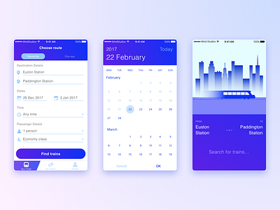 Train Calendar Mobile App app calendar gradient material mobile ticket train trip ui ux