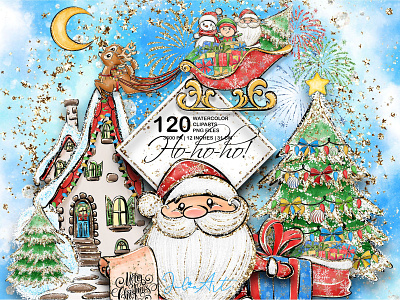 "HO-HO-HO" clipart set christmas christmas tree clipart cliparts deer elf gift invitation png santa santa claus snow