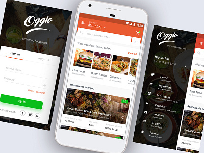 Restaurant App | Oggio android app delivery flat food ios logo material design ordering ui user interface ux