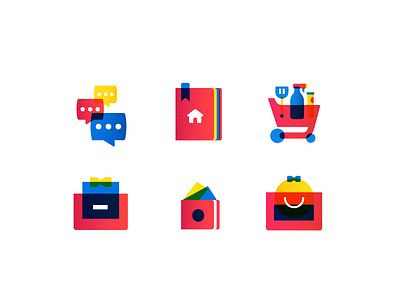 Icon Style Exploration for an E-commerce App address book app cart chat e commerce gift gradient icon order shopping vector wallet