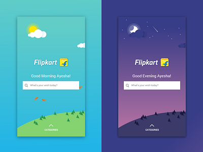 Day and Night theme app day e commerce flipkart illustration mobile site night search ui ux