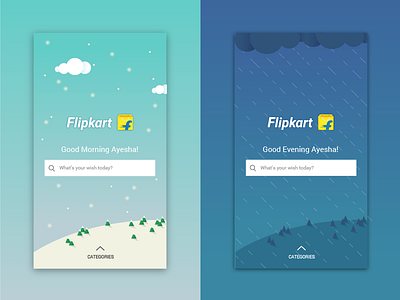Weather themed homepage app cloudy e commerce flipkart illustration mobile site personalisation rain search snow ui winter