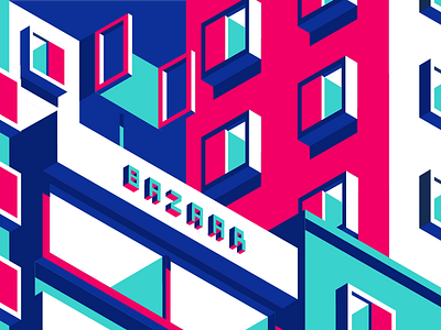 Neighbourhood architecture bazaar building geometric highlight home infrastructure isometric minimal perspective window