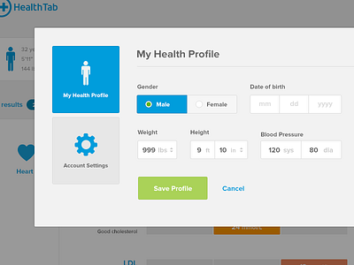 Health Profile modal