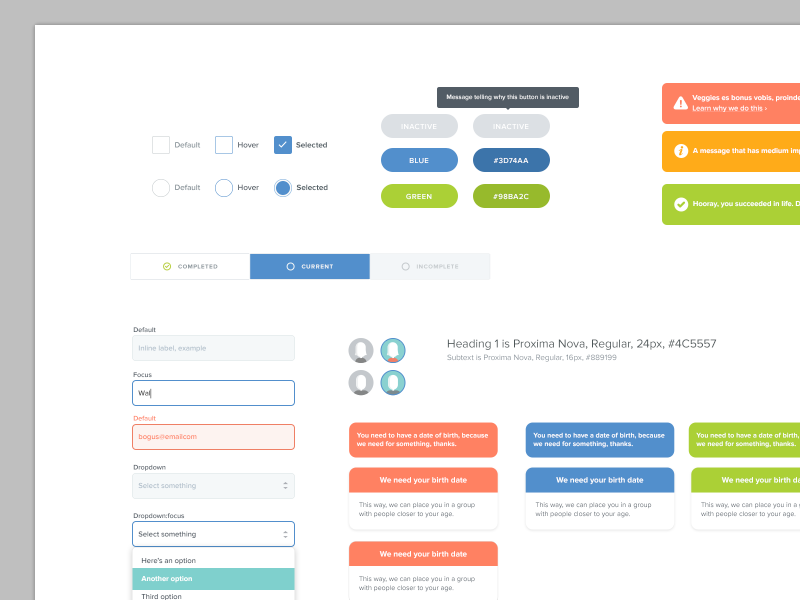 UI Library 1a web ui form design interface drop down tooltip typography error button radio buttons checkmark