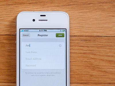 Register app design green ios iphone join redesign register texture type ui white