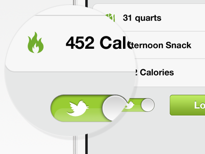 Log Food Screen button design form green icon ios ios5 iphone mobile product switch twitter ui ux