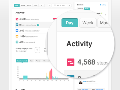 Dashboard Revisions — Take 2 charts css3 dashboard design fitbit graphs helvetica html icons numbers stats ui web