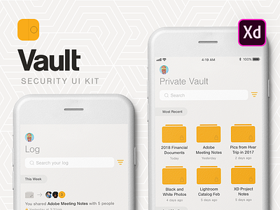 Vault UI Kit (Adobe XD) adobe app file sharing ios kit typography ui vault xd