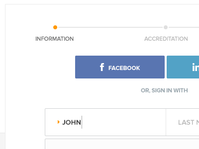 Join Step 1 web ui ux product login join signup facebook linkedin information accreditation form edge john