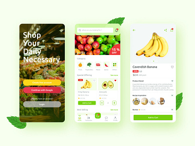 Groceries Shopping Mobile App app design app ui design design grocery app homepage minimalist design mobile app product detail page shopping app ui ui design ux design