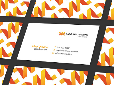 MISO Business Cards 2.0 aldrich aldrich tan aldricht ambigram app application business card business cards gradient logo m mockup origami pattern print simple software tiled upcoming wip