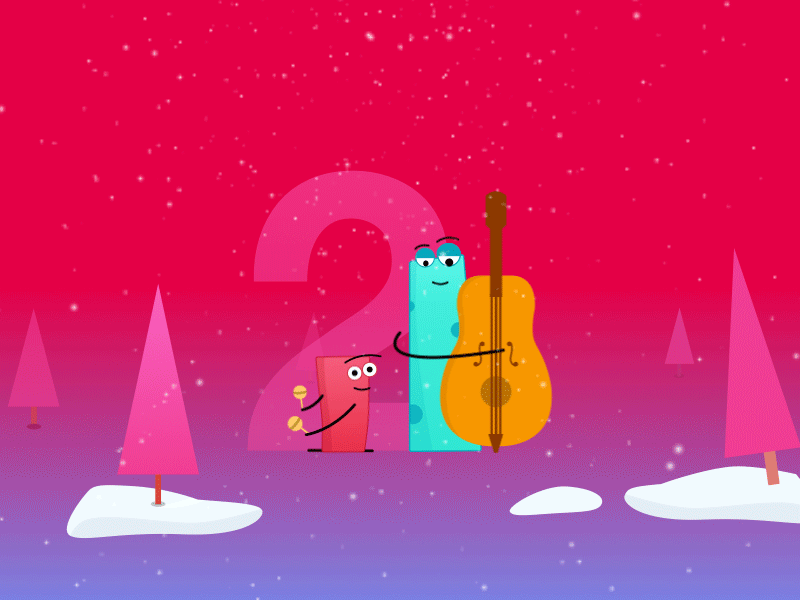 2 Dribbble Invites character christmas freebies gradient happy illustration invites music snowfall weather web winters