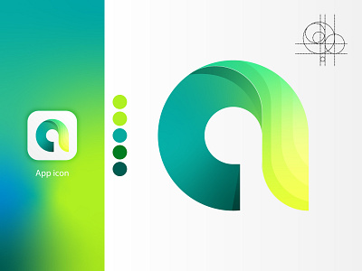 Letter A a logo app icon apps logo brand identity design draw golden ratio gradient green letter art lettermark logo logo process logotype ui