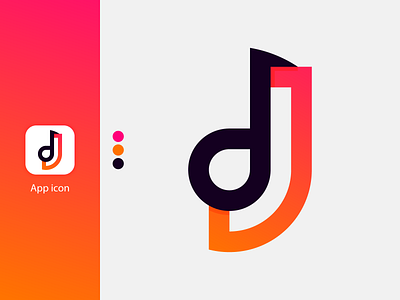 DJ Lettermark Logo app icon brand identity branding dj letter dj logo gradient letter dj logotype media logo social icon social logo social media ui ui icon