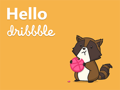 Hello Dribbble first flat illustration photoshop raccoon enot 2d shot small