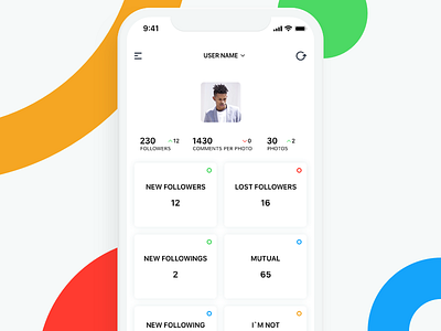 Statistics app color design app insta instagram interface ios minimal mobile mobile app sketch ui ui design user user account ux white