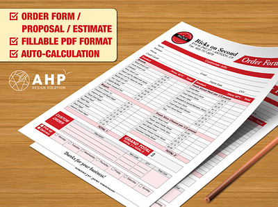Order Form / Proposal / Estimate Design branding estimate fillable pdf graphic design invoice order form proposal