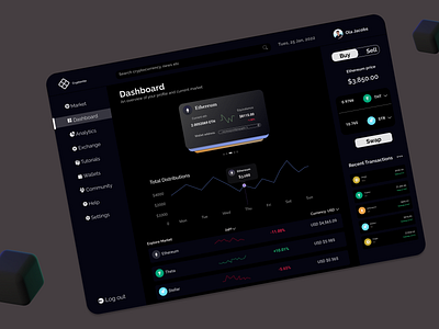 Crypto dashboard web 3 cards crypto cryptocurrency dark mode dashboard rates ui uiux ux web app web design