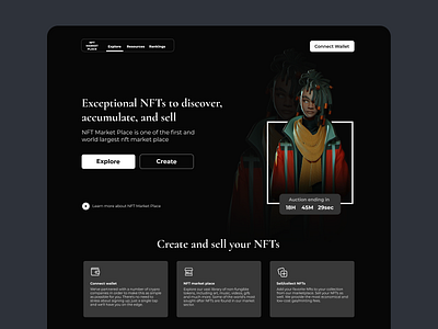 NFT MARKET PLACE HERO SECTION dark mode hero section landing page nft product design trading ui ui design ux web design