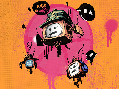 Hello Dribbble debut shot debuts firstshot graphic art hello dribbble hellodribbble illustration illustration art robot
