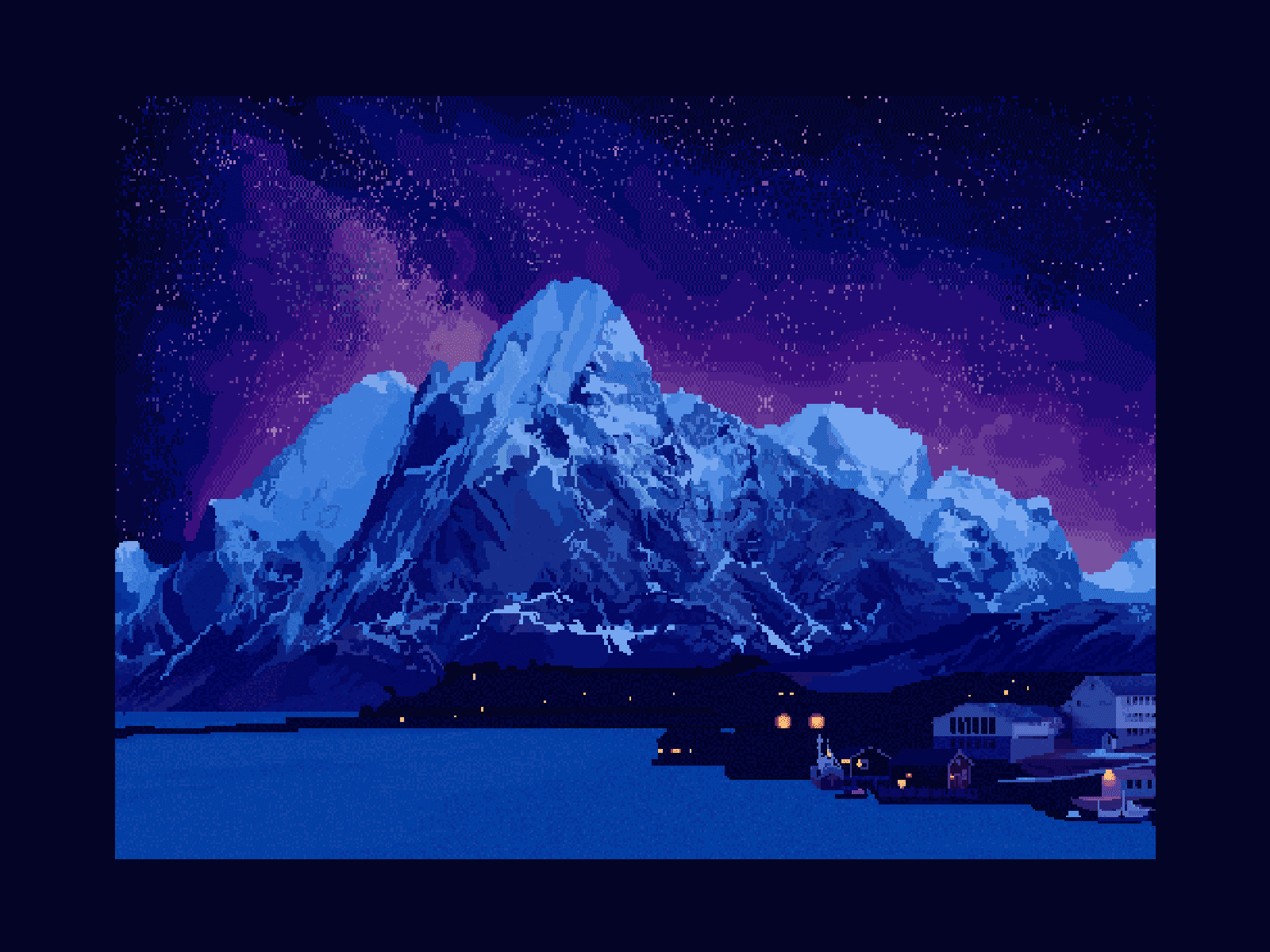 WIP: Starry Sky Over Reine animated gif mountain pixel pixel art sky stars