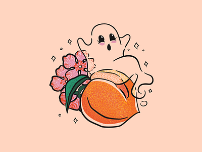Ghost Peach 👻🍑✨ blossom cute georgia ghost illustration peach sparkles spooky tattoo