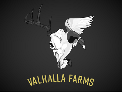 Valhalla Farms deer duck hunting illustration logo skull
