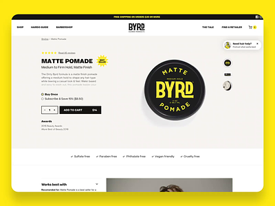 BYRD Hairdo Products animation barber branding design ecommerce pomade product page shopify shopify template ui ux web design website