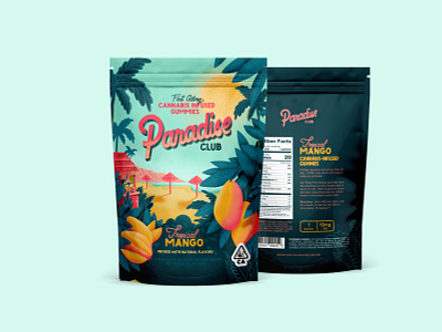 Paradise Club cannabis design gummies illustration packaging paradise thc tropical type vector