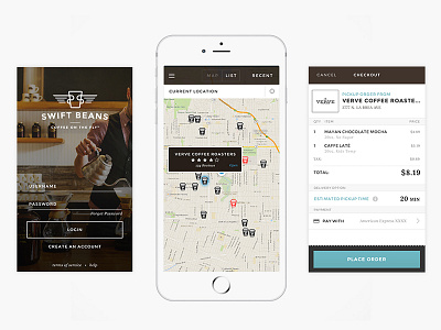 Swiftbeans app checkout coffee delivery ios login splash page ui