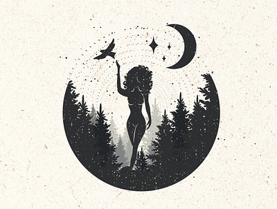 Goddess of the Forest alchemy animation art black and white design boho design branding design forest freelance artist goddess graphic design illustration label design logo logo design monochromatic motion graphics studio a art and design woman woman artist