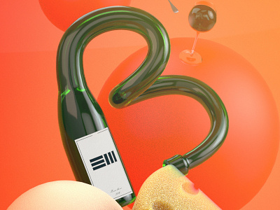 B - botella 365 365type 3d 3d art berlin bottle c4d cheese cinema4d design mograph motion design redshift type wine