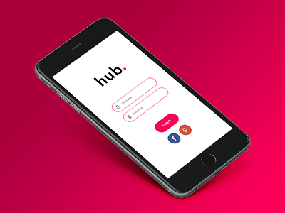 "hub." Login Screen concept login screen mobile app news