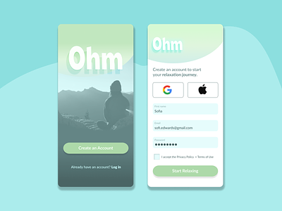 Ohm App Sign Up-- Daily UI 001