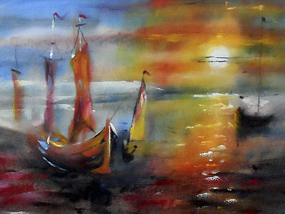 Sailboat — Silk / Oil / 2015 / Cyprus artist boat cyprus draw marine oil paint painting pictures sailboat sea silk