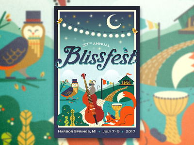 Blissfest animal art bluegrass concert festival folk hippie music poster