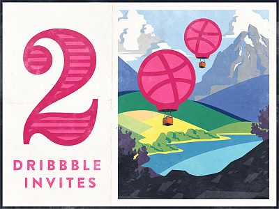 2 Dribbble Invites! 2 air balloon debut dribbble hills hot invite invites mountain shot travel