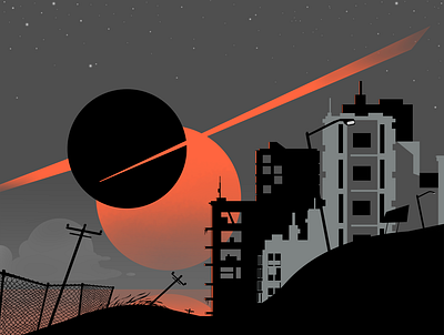 Landscape Series - #1 The Event apocalypse apocalyptic awesome city city scape clouds cyber punk design graphic design illustration landscape moon ocean orange photoshop post apocalyptic sun