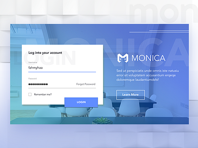 Login Dashboard for Monica Web Apps blue clean dashboard gradient login purple signin turquoise ui ux