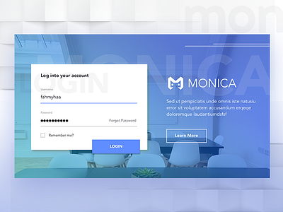 Login Dashboard for Monica Web Apps