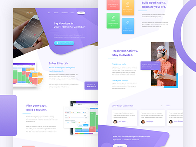 Lifestak Landing Page - Consumer Homepage app calendar clean colorful flat landingpage material purple ui ux webdesign website